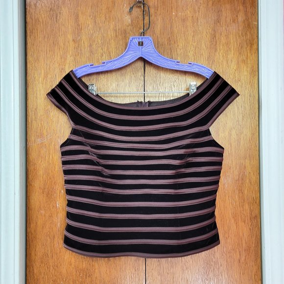 Vintage 90s Brown Velvet Striped Boatneck Top - Picture 4 of 7
